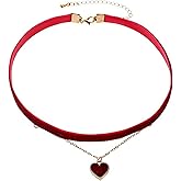 Elegant Adjustable Velvet Choker Love Heart Pendant Layered Clavicle Chain Retro Collar Red Black Necklace Wedding Party Jewelry for Women
