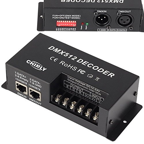 CHINLY 3 Channel 30A RGB DMX 512 LED Decoder Controller DMX dimmer use for DC12-24V RGB LED strip
