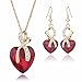 Women Fashion Heart Shape Gold Plated Jewelry Set Necklace Earring of Gemstone Crystal for Costume Show Wedding Party Dance Ceremony Accessories