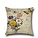 Throw Pillow Covers 18x18 Set of 4 Outdoor Pillowcases Flower Home Decorative Pillows Rose Pillows for Couch Sofa Bed Breathable Linen with Hidden Zipper
