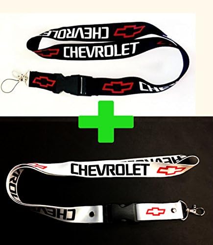 2x Lanyards White & Black with Red Logo 1 inch x 22 inch Key Chain ID Badge Card Holder Hanger for Chevrolet Chevy