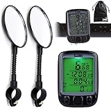 EEEKit 2in1 Cycling Kit, Waterproof Bicycle Multi function Cyclocomputer LCD Odometer Bike Computer Speedometer + 2 PCS Mini Rotaty Rearview Handlebar Glass Mirror