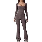 QINSEN Jumpsuits for Women Square Neck Wide Leg Full Length Romper Playsuit