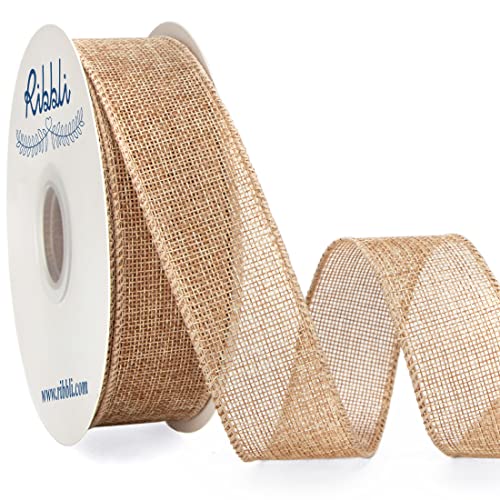 Ribbli Burlap Ribbon Continuous 20 Yard 1.5 Inch Natural Wired Ribbon for Wreaths,Big Bows,Tree Decoration,Outdoor Decoration