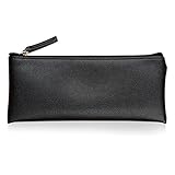 Minimalist Soft PU Leather Pencil Case Handy Travel Organizer Purse Pouch Makeup Bag Black