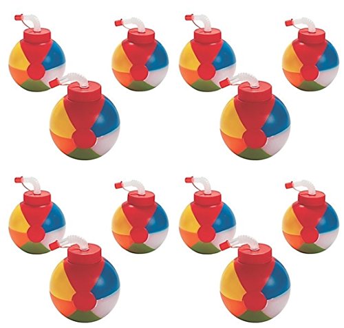 12 - BEACH BALL Pool Party CUPS with straws