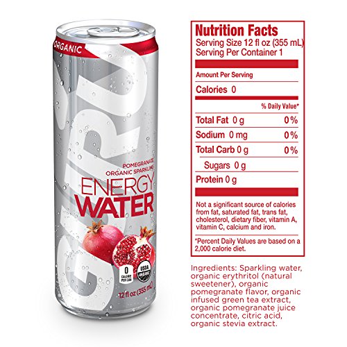 GURU Organic Energy Water, Sugar Free, Zero Calorie, Sparkling Water with Natural Caffeine, 12