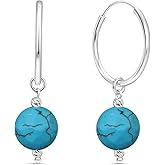 Turquoise Drop Earrings for Women in 925 Sterling Silver - December Birthstone - 30mm Length with 10mm Bead Gemstone - Hoop Turquoise Earrings for Women - Classic and Elegant - Classic Gift