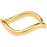 STORYJEWELLERY Gold Plated Rings for Women, Curved Wedding Bands for Women, Stackable Rings, Wave Ring, Gifts for Her