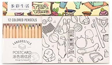 GUchina Coloring Postcards Coloring Greeting Cards, Set of 12 Cards, 4.2 x 5.8 inch, Come With 12 Color Pencils and One Coloring Blank Doodle Book(Colorful Life)