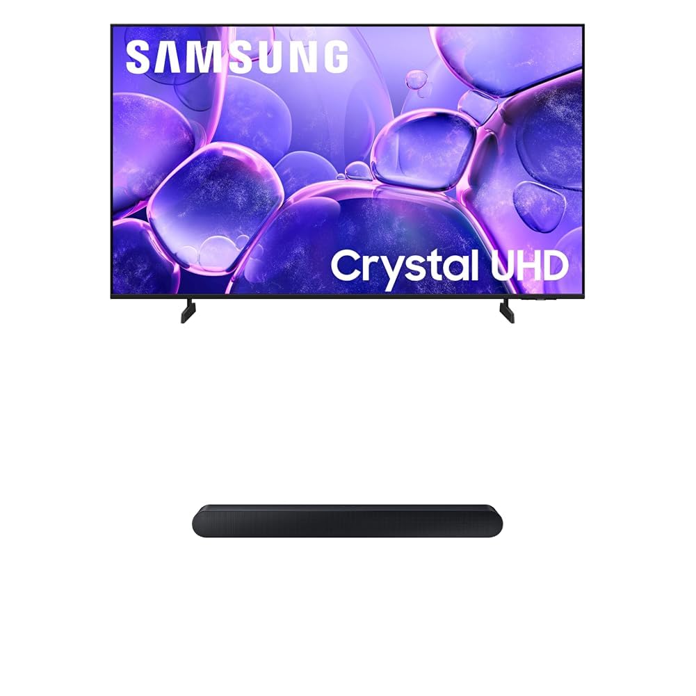 Samsung 50-Inch Class Crystal UHD U8000F 4K Smart TV (2025 Model) Endless Free Content, Crystal Processor 4K + SAMSUNG S60D 5.0ch Soundbar w/Wireless Dolby Atmos Audio, All-in-One Design, HW-S60D/ZA