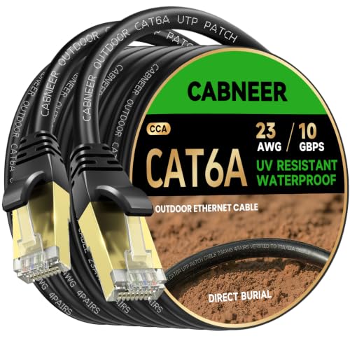 CABNEER LAN Kabel 35meter, Outdoor Netzwerkkabel Cat 6A 35M 23AWG LLDPE, Direkt Verlegbar, UV- und Wetterfest, 10Gbps Hochgeschwindigkeits RJ45 Kabel Internetka