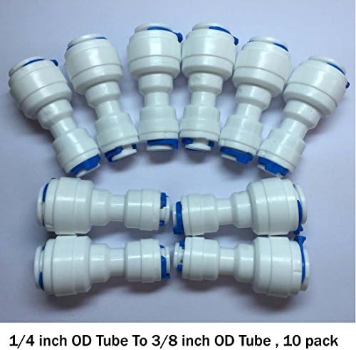 Hooye 3/8" Tube to 1/4" Tube push fit straight quick connect for RO water system (Pack of 10)