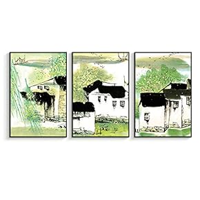 Framed Canvas Wall Art for Living Room, Bedroom Village Original Life Canvas Prints for Home Decoration Ready to Hanging - 16"x24"x3 Panels