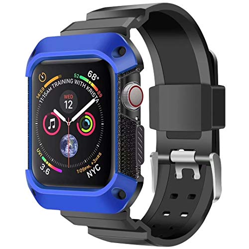 44mm Apple Watch Band, 3C-LIFE Rugged iWatch Bands with Strap Replacement Wristband Bracelet with Stainless Steel Metal Clasp for Apple Watch 4 3 2 for 44mm (Blue)