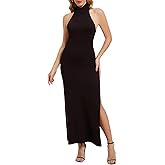 TVUHI Women Elegant Long Dresses Halter High Neck Bodycon Maxi Dress Side High Slit Backless Sexy Cocktail Party Dress