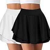 Didaey 2 Pack Pleated Tennis Skirts for Women Double Ruffle Golf Skort High Waisted Athletic Skirt with Pocket Workout Sport
