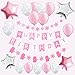 Winter Wonderland Party Decorations Pack:1 Happy Birthday Banner,1 Pink Snowflake Garland,1 Mittens Garland, Balloons,Frozen Party Supplies and Favors for Girls Kids 1st 2nd 3rd 4th Bday Decor,Photo Prop for Onederland Party
