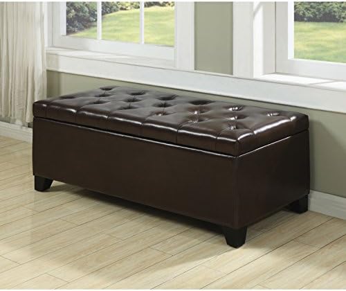 Portfolio Blane Tufted Brown Renu Leather Wall Hugger Bench Storage Upholstered Ottoman