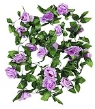 Crt Gucy 2 Pack 15 FT Fake Rose Vine Flowers Plants Artificial Flower for Home Hotel Office Wedding Party Garden Craft Art Décor, Light Purple