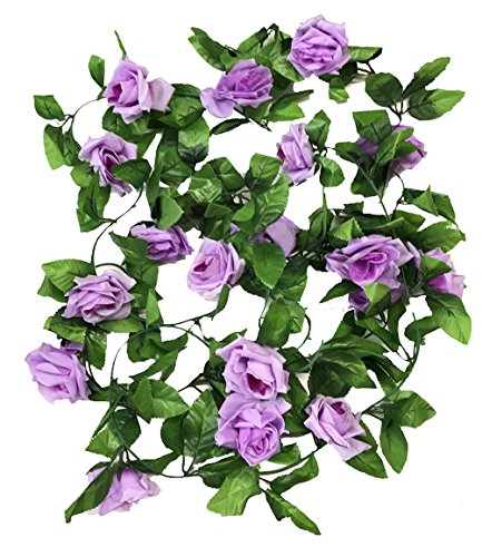 Crt Gucy 2 Pack 15 FT Fake Rose Vine Flowers Plants Artificial Flower for Home Hotel Office Wedding Party Garden Craft Art Décor, Light Purple