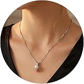 PTORIZNY Freshwater Pearls Drop Necklace CZ Crystal Pearl Necklace Bride Pearl Diamond Necklaces Single Pearl Rhinestone Necklace for Women Jewelry Gift Christmas