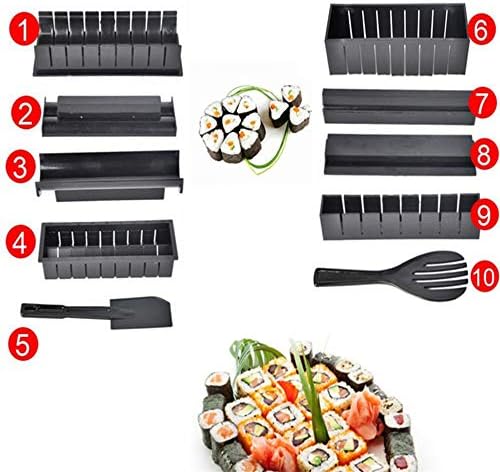 Immoch 10 Pieces Set of Moulds for Making Sushi DIY Kit for Making Sushi in Kitchen Easily