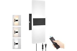 GOODATE Plug in Wall Sconce with Stepless Adjustable 3000K-6500K Colors and 10%-100% Brightness, 12W Acrylic LED Wall Light w