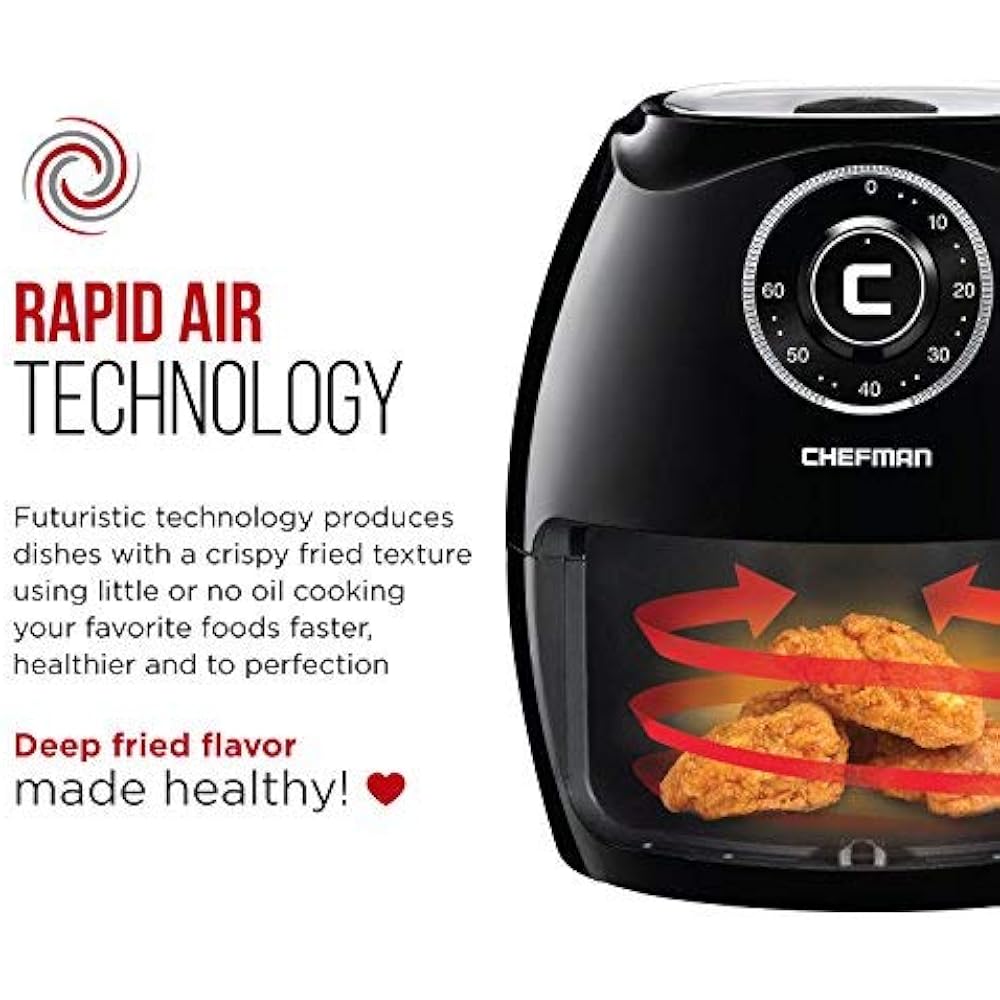 Chefman 6.8 Quart Air Fryer Oven With Space Saving Flat Basket, Oil
