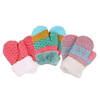 Halconia 3 Pair Girls Knit Winter Mittens,2-5 Years