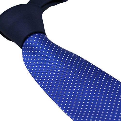 Coachella Ties Solid Color Knot Contrast Small Polka Dot Necktie Formal Tie 8.5cm (Navy/Royal Blue)