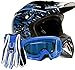 Typhoon Helmets Typhoon ATV Motorcycle Helmet with Goggles & Gloves - DOT Certified Off-Road Racing Protection Gear Set for Men - Durable MX Combo Pack