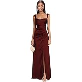Spaghetti Straps Satin Bridesmaid Dresses with Slit for Women Cowl Neck Pleates Mermaid Bodycon Formal Evening Dress