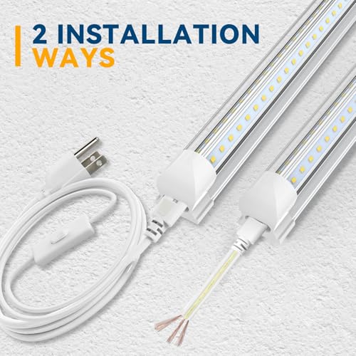 JESLED 8FT LED Shop Light, 100W 15000LM 6500K Cool White, High Output, V Shape, T8 Linkable 8 Foot Tube Lights for Garage, Warehouse, Plug and Play, Clear Cover, 10 Pack