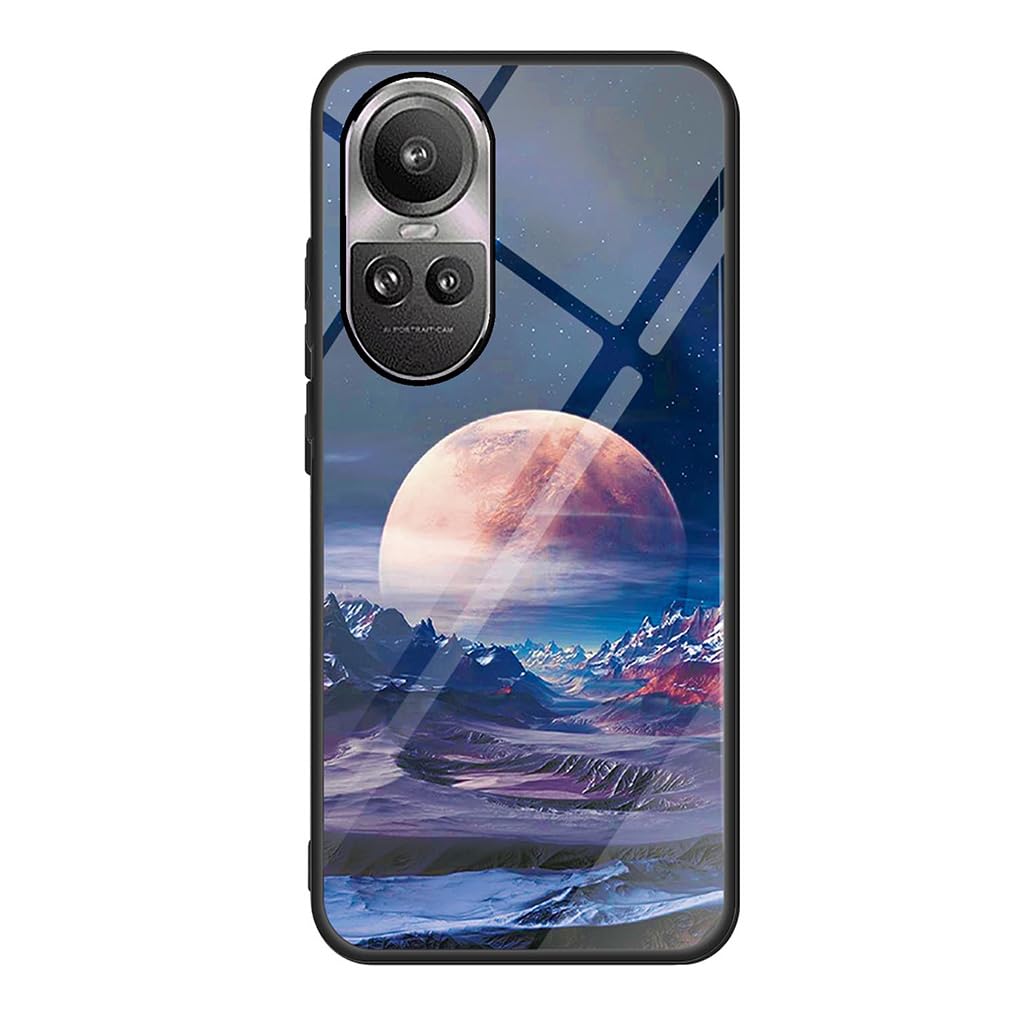 SEAHAI Case for OPPO Reno 10 5G / OPPO Reno 10 Pro 5G, Ultra Thin Elegant Painted Pattern Tempered Glass Hard Back & Soft Silicone TPU Bumper Hybrid Shockproof Cover, Moonlight Song