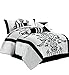 Chezmoi Collection Nobility 7-Piece White/Black Flocked Floral Comforter Set, King