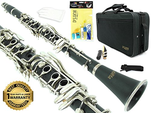 D'Luca 200NM 200 Series Ebonite 17 Keys Bb Clarinet with Double Barrel, Canvas Case, Cleaning Kit, Black - Thumbnail 6