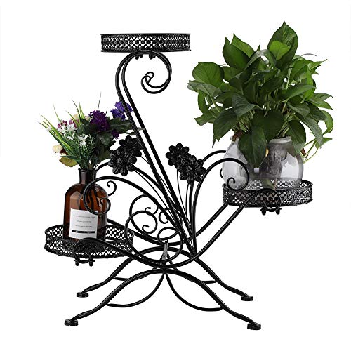 Cocoarm 3 Tiers Metal Plant Stand Rustproof Iron Art Flower Holder Rack Steel Planter Support Garden & Home Decorative Pots Containers Stand For Indoor Outdoor Balcony Living Room Plant Display(Black)
