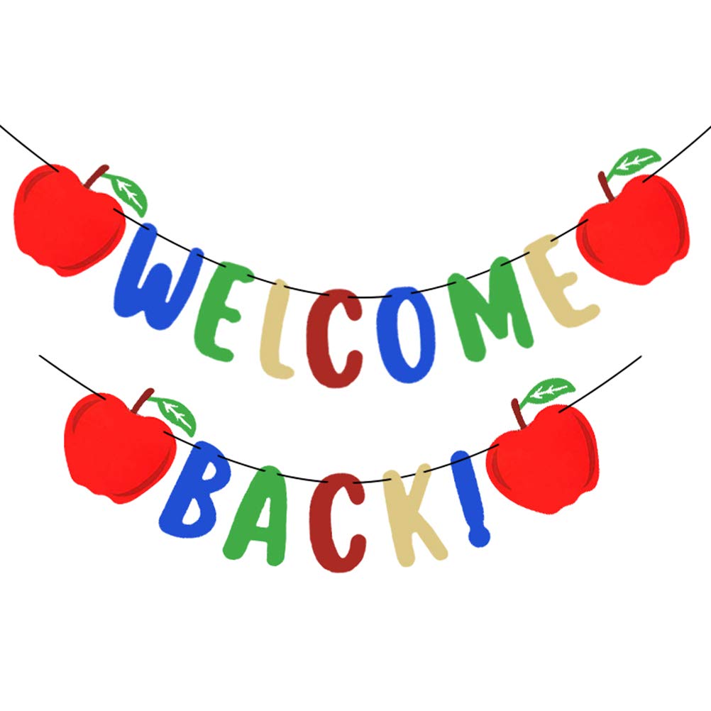 Amosfun Paper Bunting Garland Banners Flags Supplies Party Decoration for Back- to- School Colorful Welcome Back Letters and Shape Party Supplies