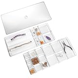 mDesign Art Supplies, Crafts Organizer to Hold Beads, Charms, Buttons, Sequins - 2 Long Trays with Lid, Clear
