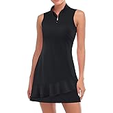 Viracy Tennis Dress for Women Sleeveless Golf Dresses with Shorts and Pockets Ruffle Zip Up Stand Collar Golf Outfits