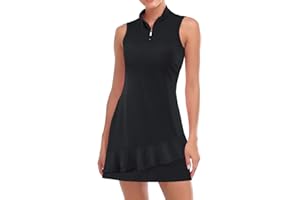 Viracy Tennis Dress for Women Sleeveless Golf Dresses with Shorts and Pockets Ruffle Zip Up Stand Collar Golf Outfits