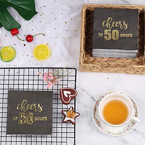 Black and Gold Cheers to 50 Years Cocktail Napkins 100 counts 3-Ply 5'' Disposable Black Paper Napkins Perfect for Birthday Anniversary Party Celebration Graduation (Black Cheer 50 Year, 5'') - Thumbnail 2