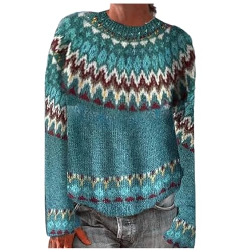 Women's Jumpers Vintage Print Crew Neck Ugly Jumper Oversized Long Sleeve Loose Knitwear Pullover Sweater Autumn Winter Baggy Knit Tops Daily Wear Sport Classic Ladies Sweaters