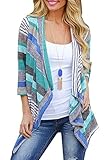 Myobe Women's Fashion Geometric Print Drape Front Cable Knit Cardigan, Blue, Medium