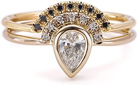 Pear Diamond Wedding Ring Set, Pear Cut Diamond Ring, Diamond Crown Ring, Pear Cut Ring Set, 0.3 Carat Pear Diamond Ring, Half Halo Ring