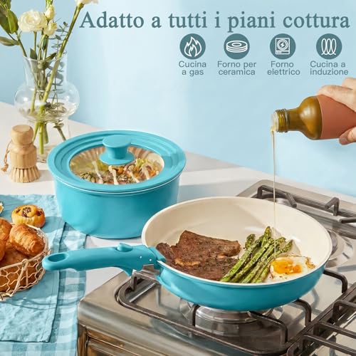 GiPP 21 Piece Non-Stick Frying Pan Set with Removable Handles, Blue | Suitable for Induction, Gas,Ceramic,Electric,Aluminium,Healthy Kitchen for Motorhomes,Toxin Free,Oven/Dishwasher Compatible