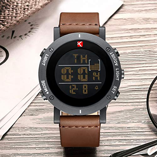 Mens Watches Man Digital Military Waterproof Sports Chronograph Watch Multifunction LED Day Date Calender Alarm Fashion Cool Casual Designer Leather Wrist Watches for Men Boys Teenagers
