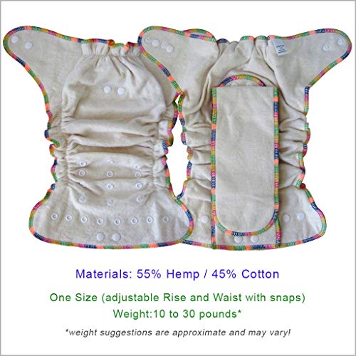 Fitted Cloth Diaper Overnight Diaper with 2 Cotton Hemp Inserts, One