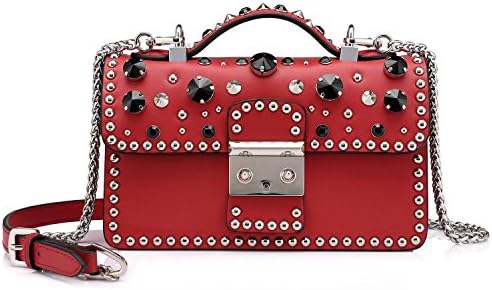 Designer Small Handbags for Women Mini Ladies Smartphone Crossbody Bags Purse Structured Rhinestone Red